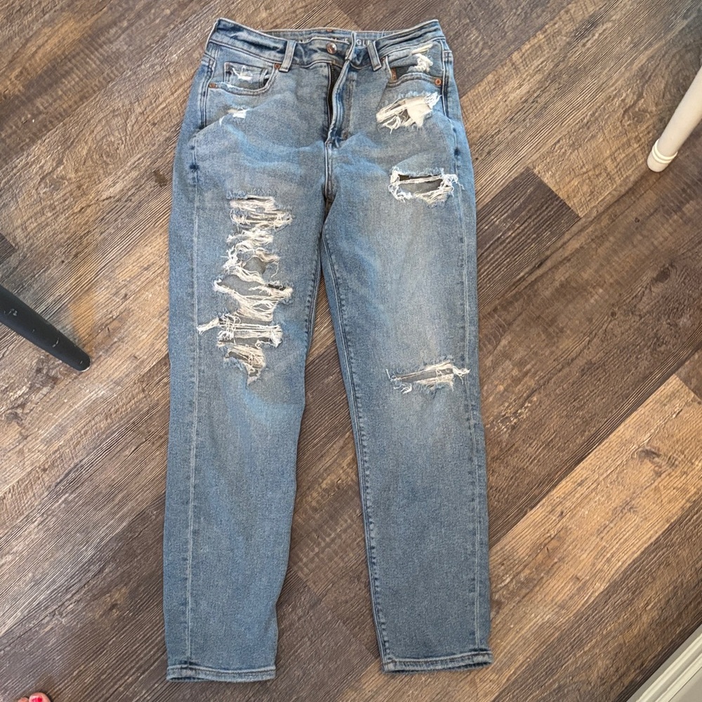 American Eagle Outfitters Ripped Blue Straight Leg Jeans